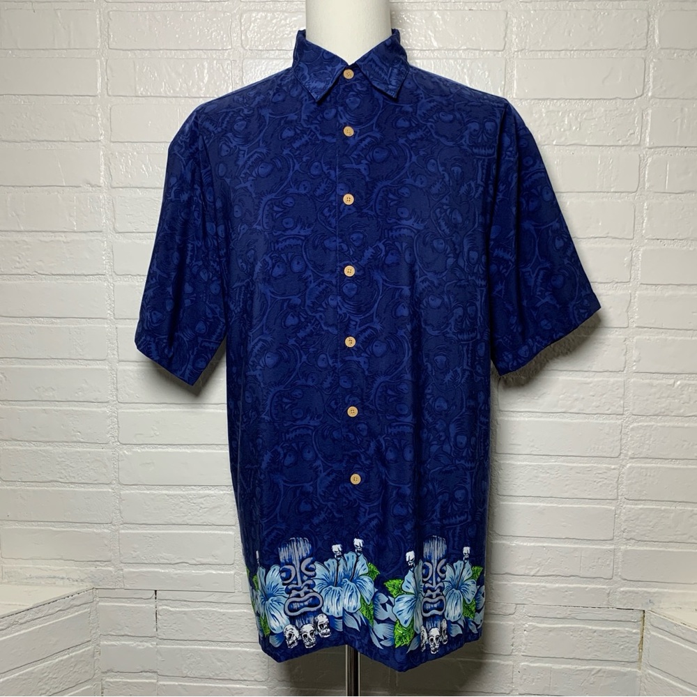 Hawaiian Shirt XG Island Tropics Men’s Size XL Blue Short Sleeve Skull Totem